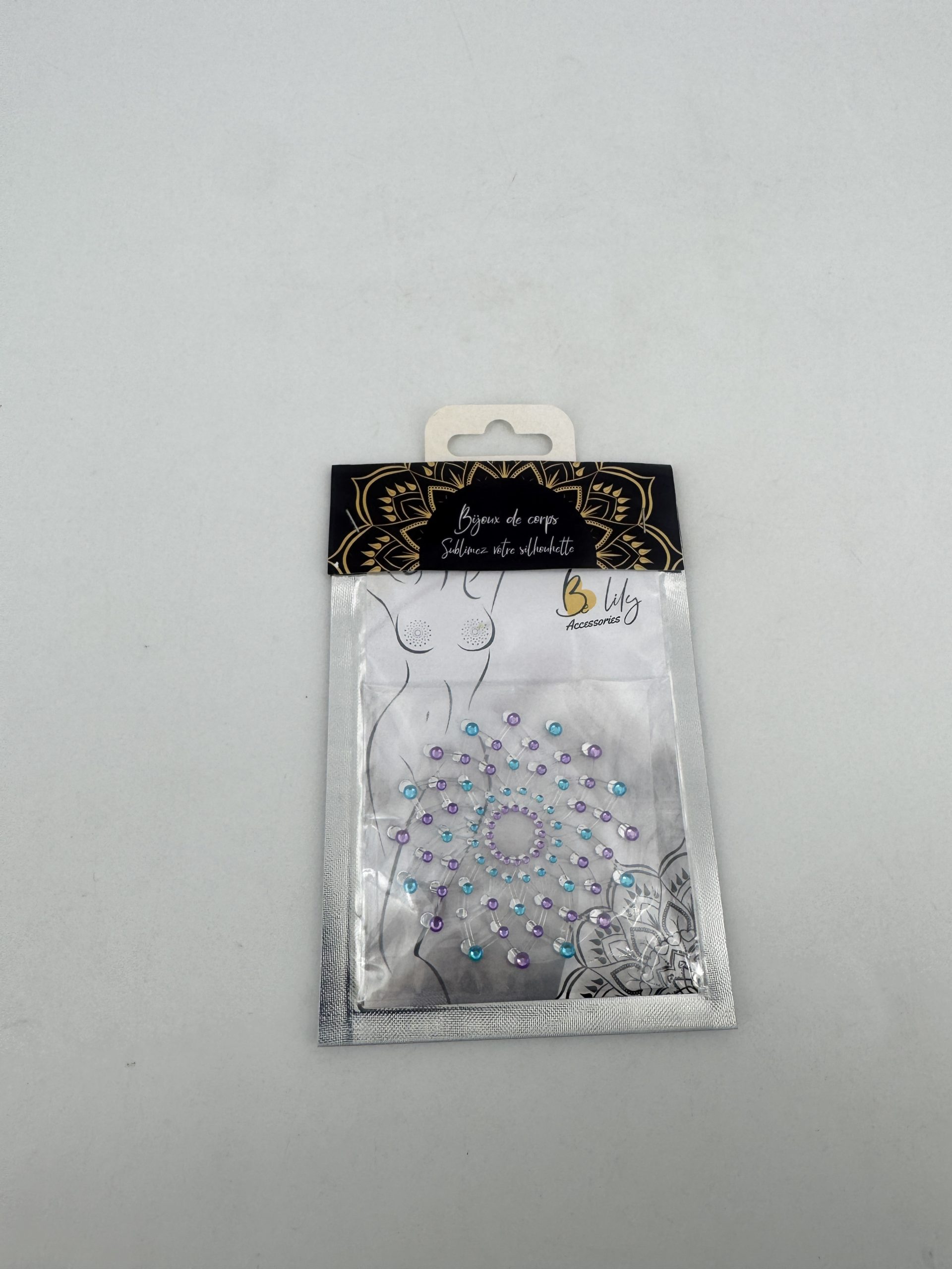 paire de cache-tétons adhésifs aux strass bleus et violets Be Lily