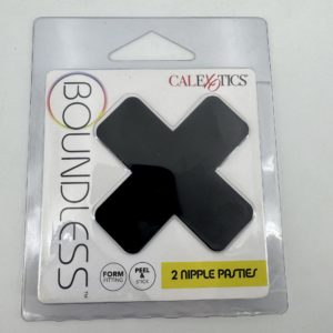 Caches tétons sexy en forme de X noir Calexotics