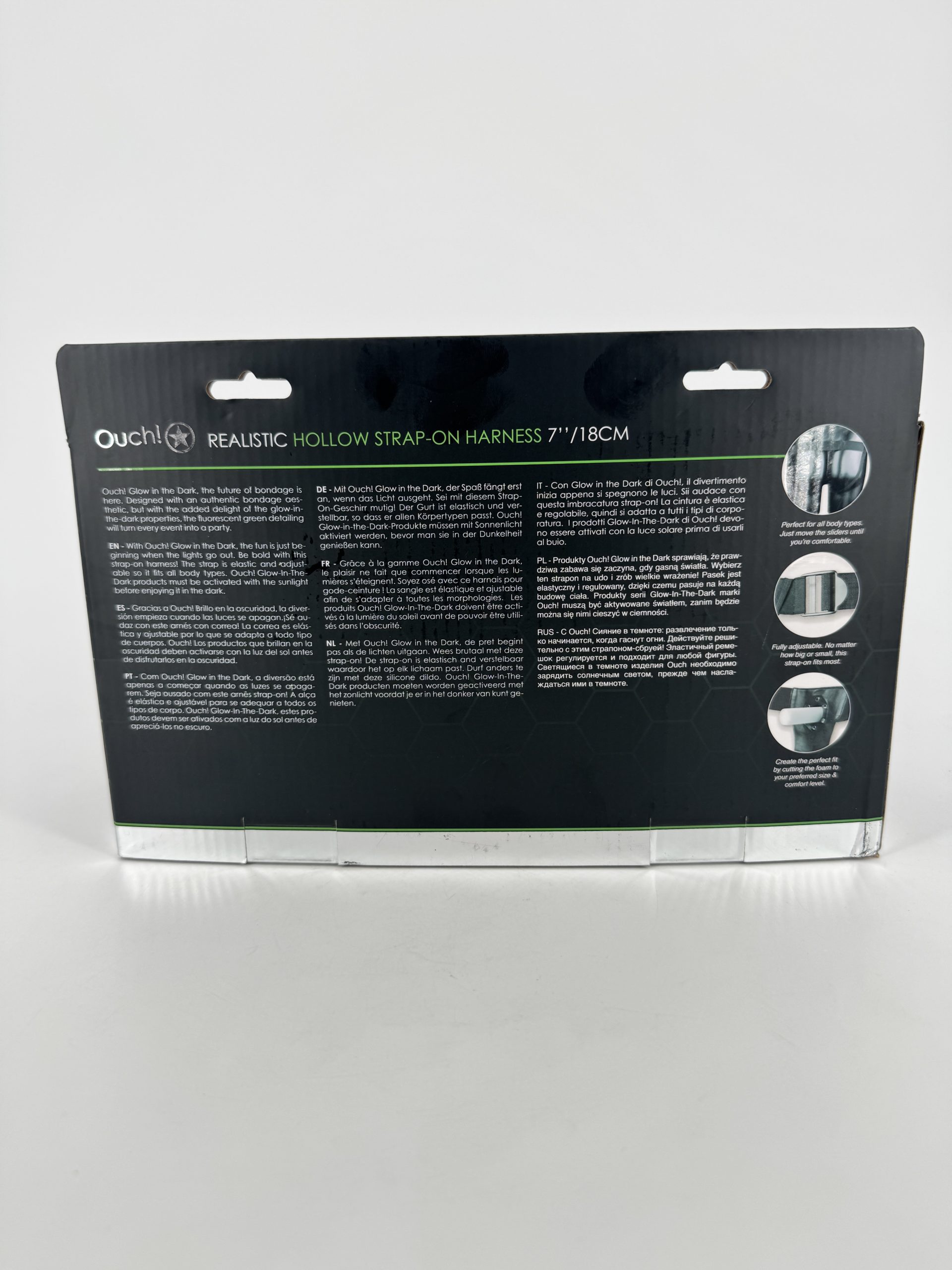 harnais gode-ceinture creux pour elle et lui phosphorescent Ouch