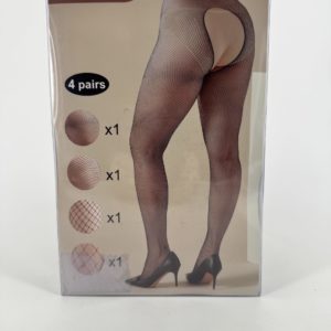 Lot 4 Collants sexy en résille noire, ouverts à l'entre-jambes