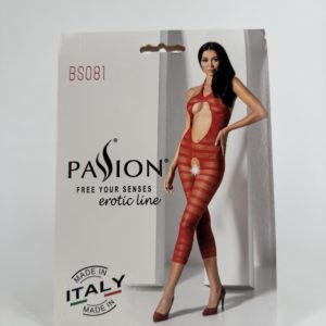 Combinaison sexy ouverte en résille rayée rouge taille unique Passion