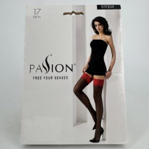 Bas autofixants de 17 deniers à large jarretière de dentelle rouge Passion