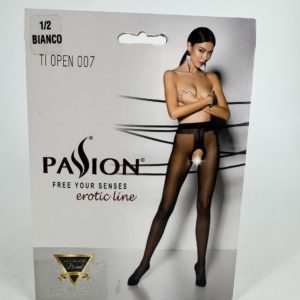 Collants ouverts en voile blanc 20 deniers Passion 1/2 T1007