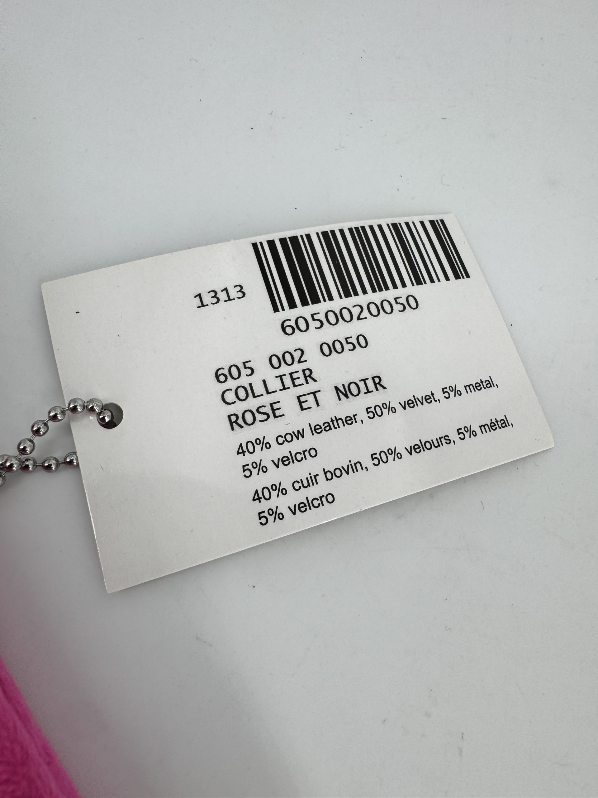 Collier noir et rose fermeture velcro - Ref 6050020050