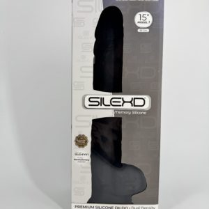 Gode XXL Premium 15 pouces noir, hyper réaliste, dimensions 38 x 7 cm, en silicone double densité à mémoire de forme - SilexD