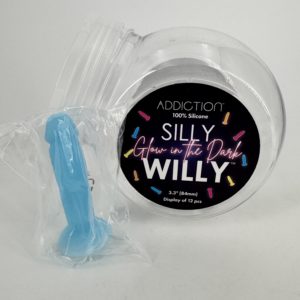 Mini gode Silly Willy Addiction Glow in the Dark - 3.3” Dildo - bleu