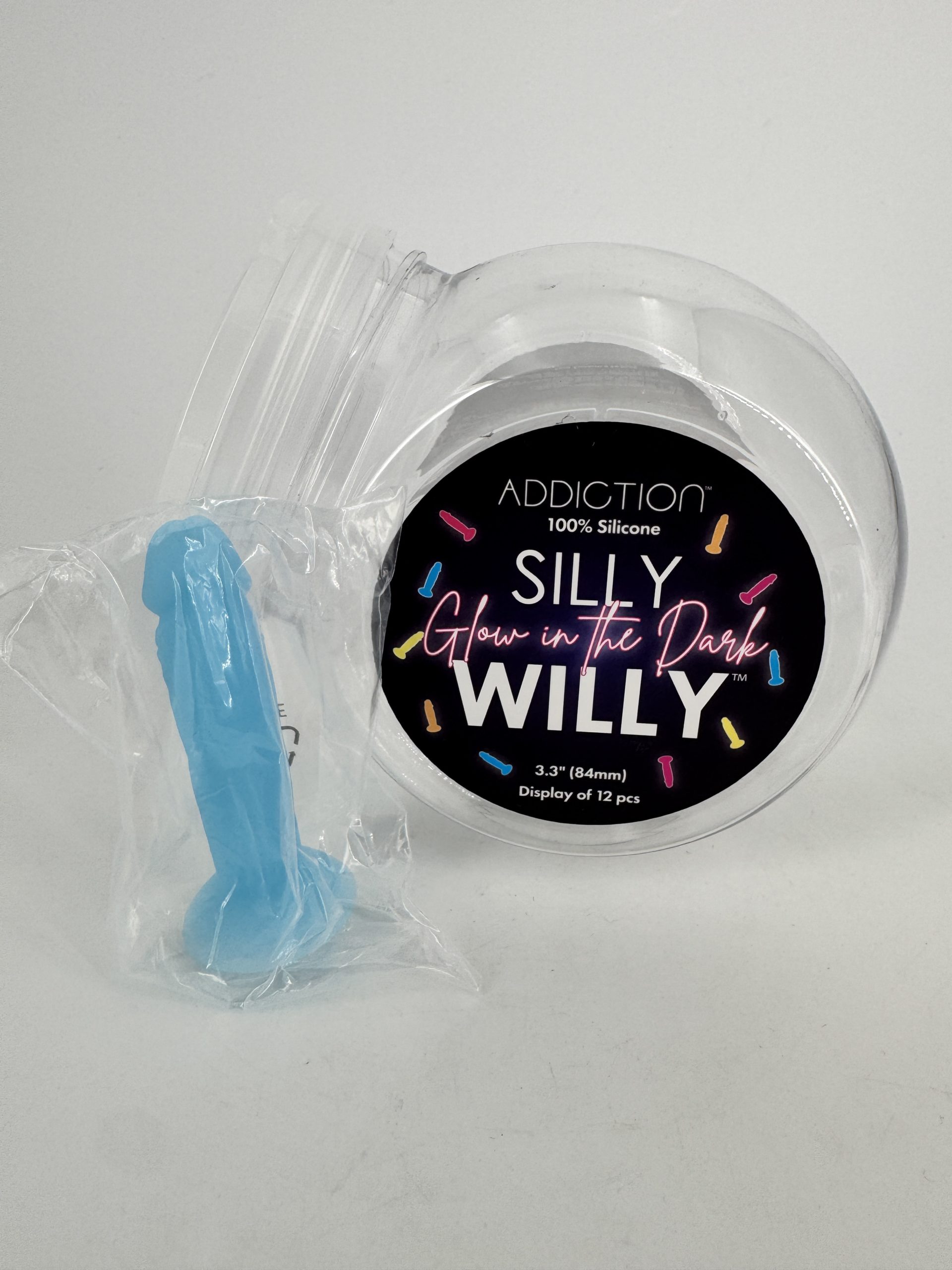 Mini gode Silly Willy Addiction Glow in the Dark - 3.3” Dildo - bleu