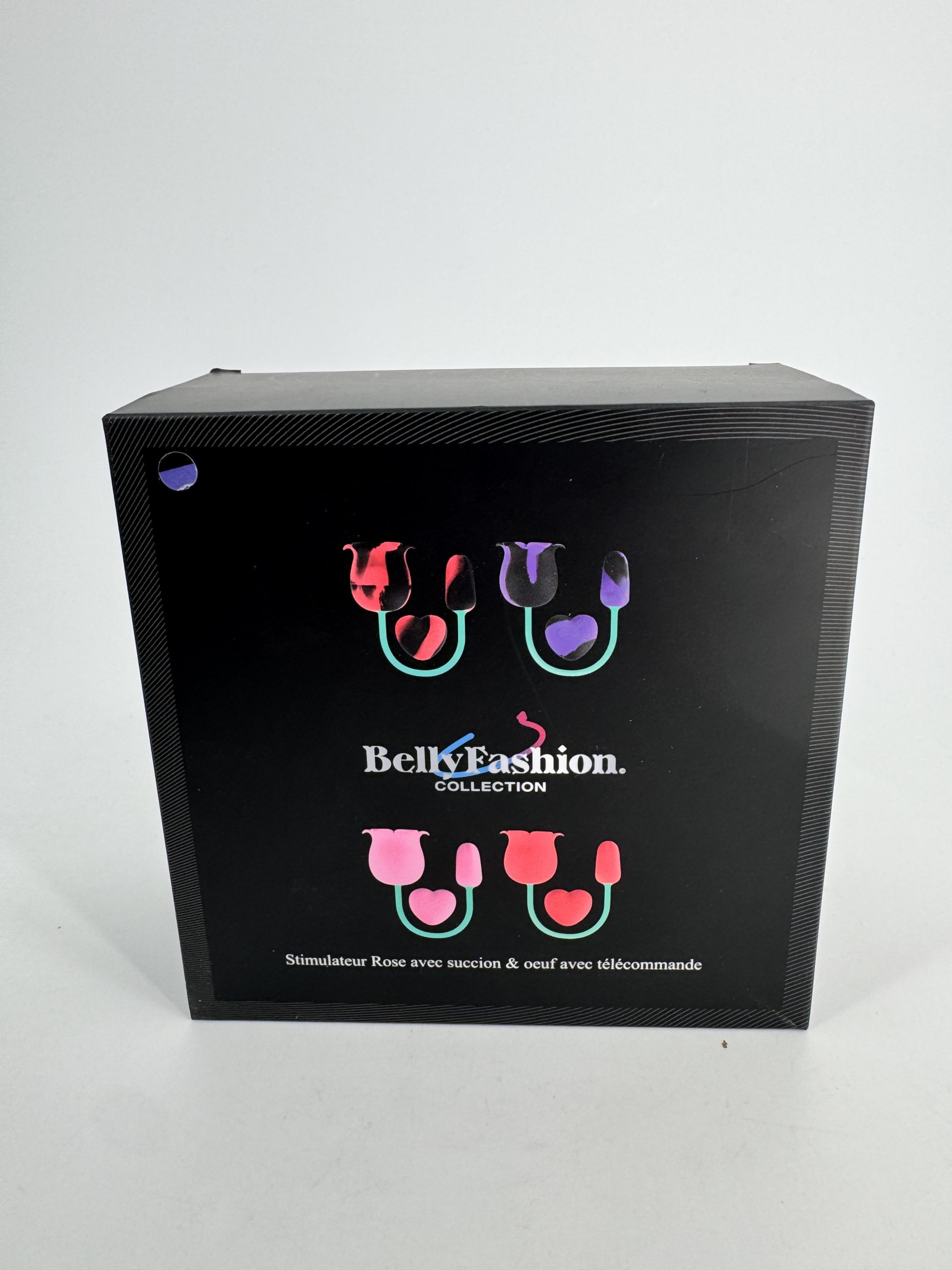 Stimulateur rose avec succion et oeuf télécommandé Belly Fashion - noir et violet