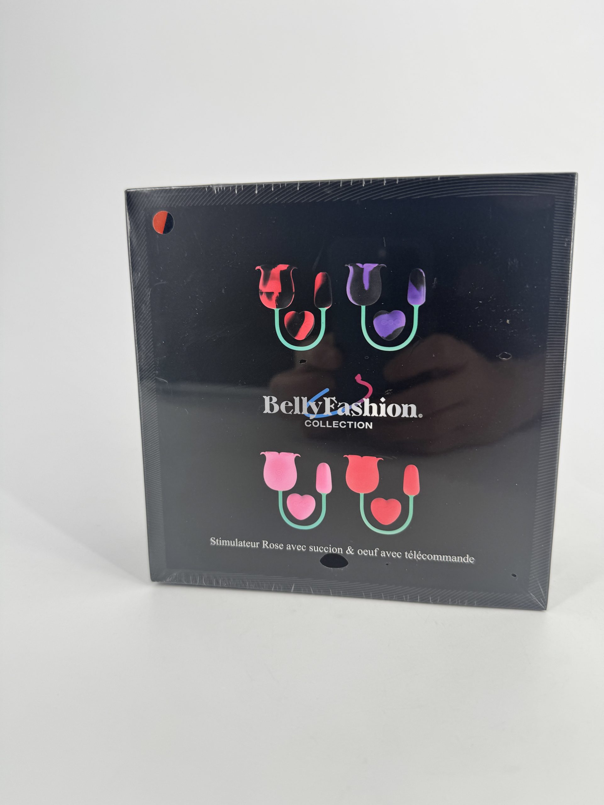 Stimulateur rose avec succion et oeuf télécommandé Belly Fashion - noir et rouge