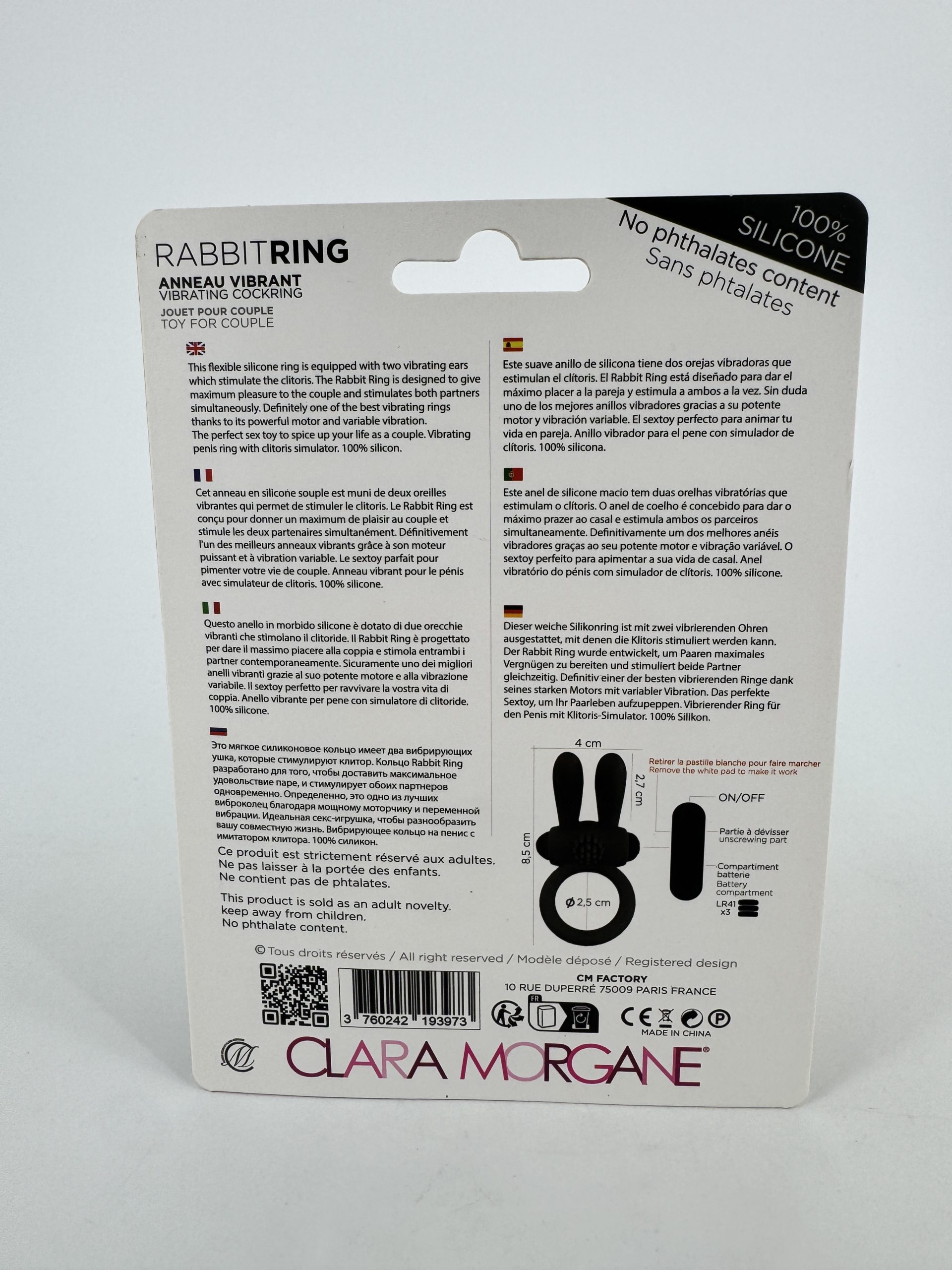 Cockring vibrant Rabbit Ring Clara Morgane - Noir
